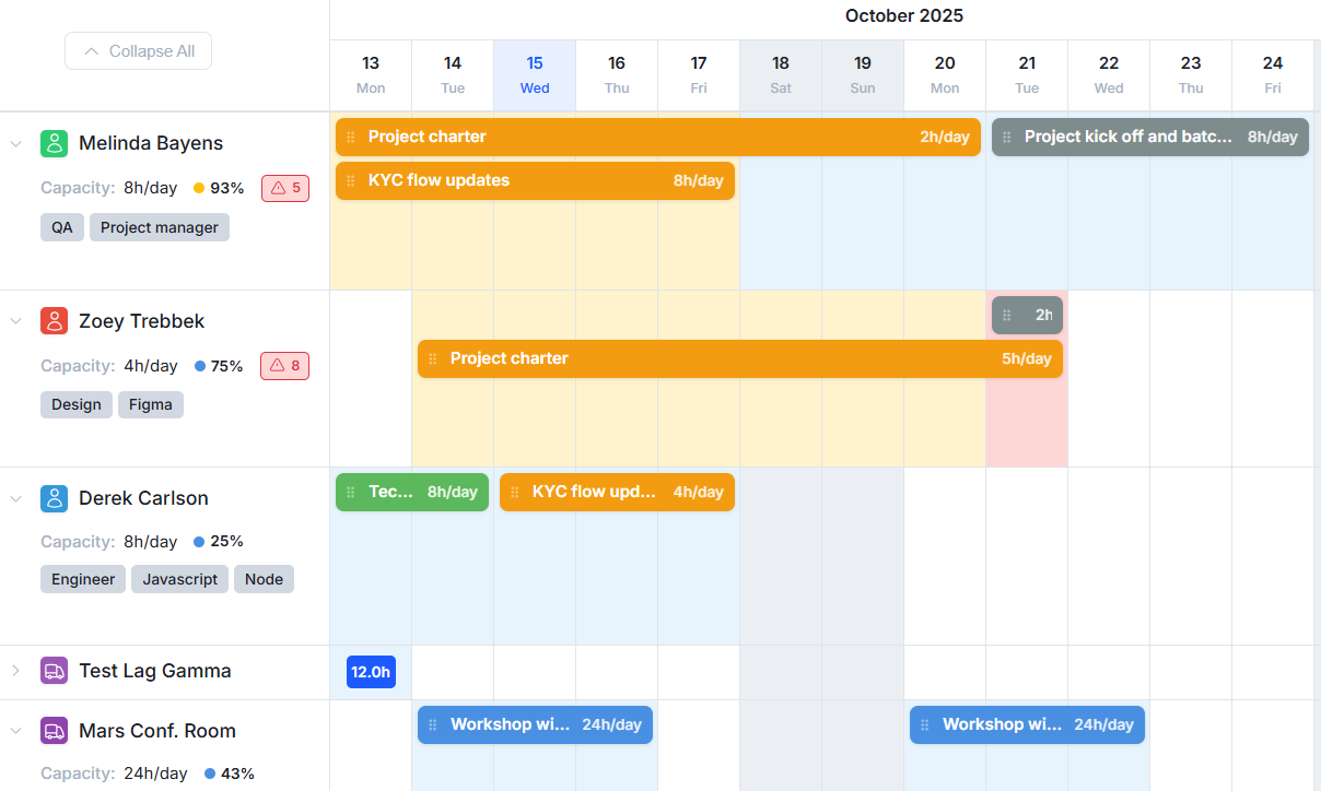 Planroll Resource Management - Visual capacity planning and team workload balancing